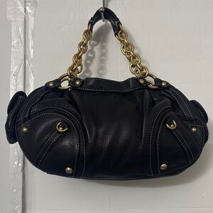 Chic Black Leather Shoulder Bag with Gold Accents